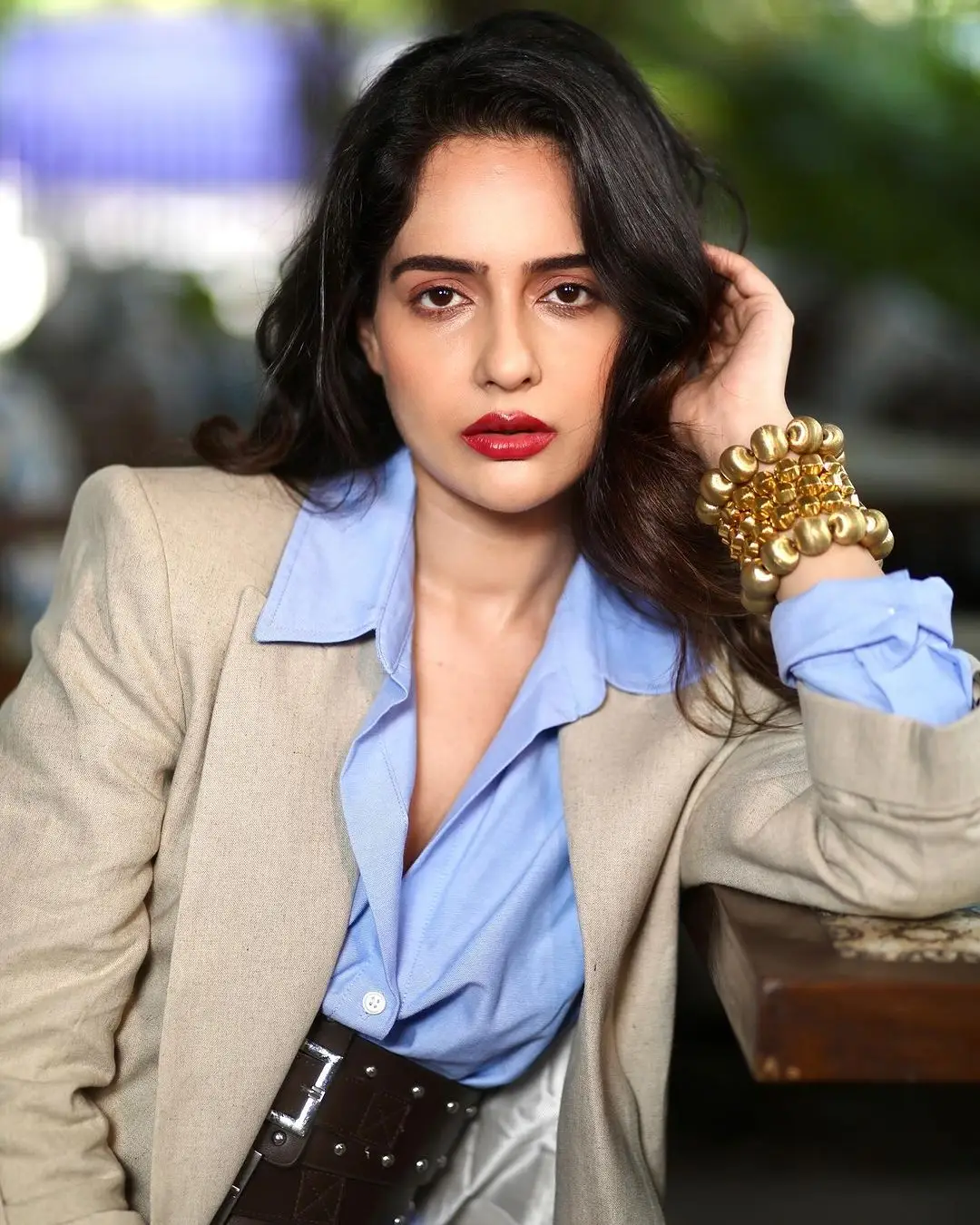 Malvi Malhotra Photoshoot in Blue Shirt Coat